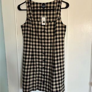 GAP Black and Cream Gingham Button-Front Mini Dress